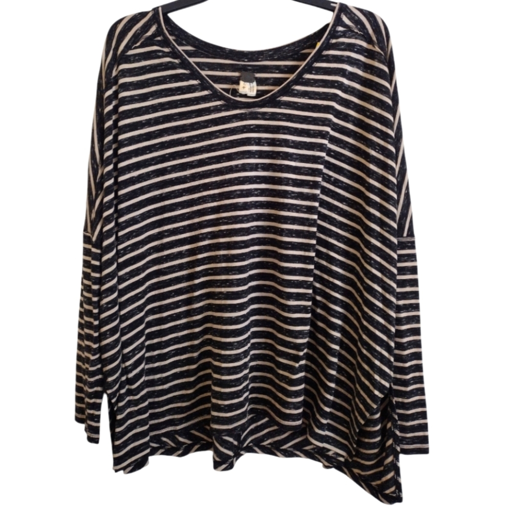 We the Free Pandora's Box black cream striped slouchy shirt size large
